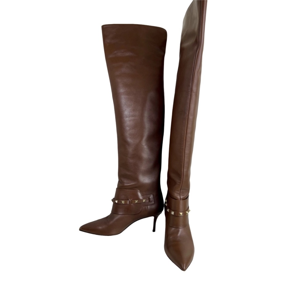 Valentino Leather Knee-High Kitten Heel Boots